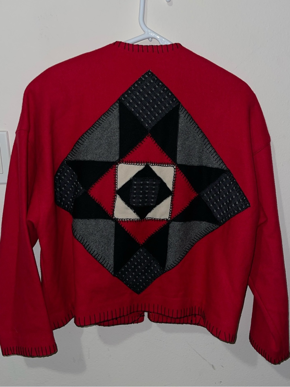 Vintage TONY LAMBERT COLLECTION Women’s Red Patched Wool Blazer/Cardigan Size L